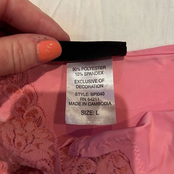 Bay Studio Sleepwear Large cami nightie tank pink lace lined poly spandex - Picture 3 of 8